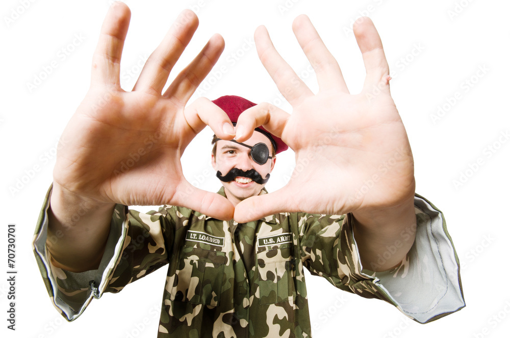 Fototapeta premium Funny soldier in military concept