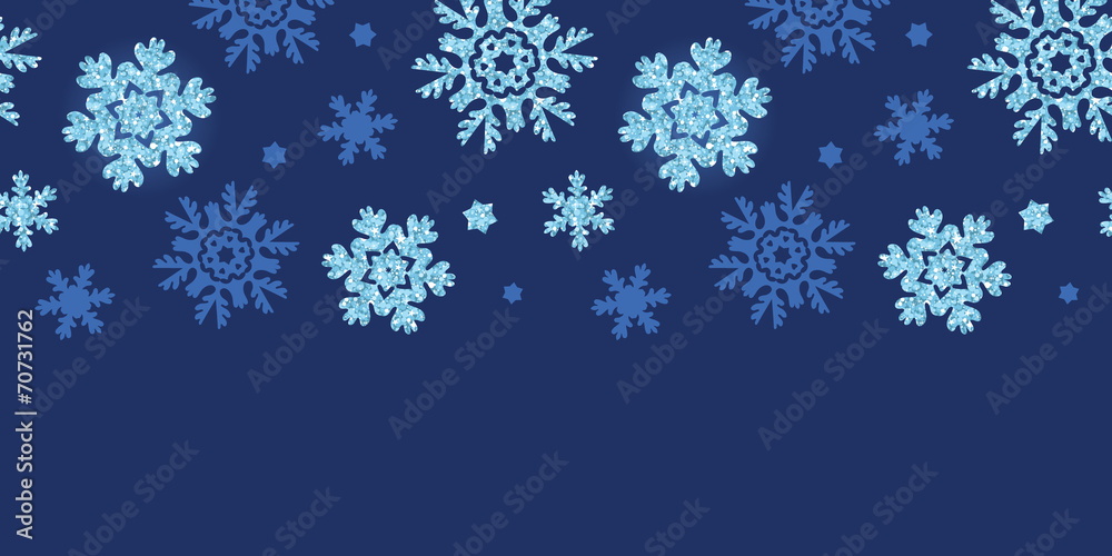 Vector glitter snowflakes dark horizontal border seamless Vector glitter snowflakes dark horizontal border seamless