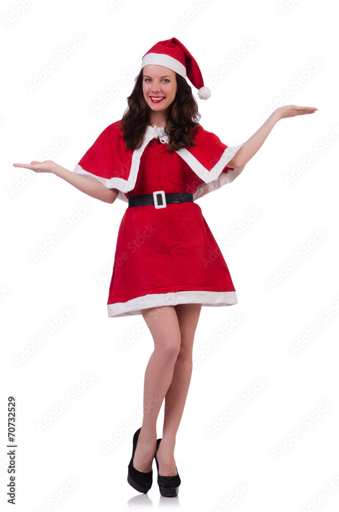 Snow girl santa in christmas concept isolated on white Snow girl santa in christmas concept isolated on white