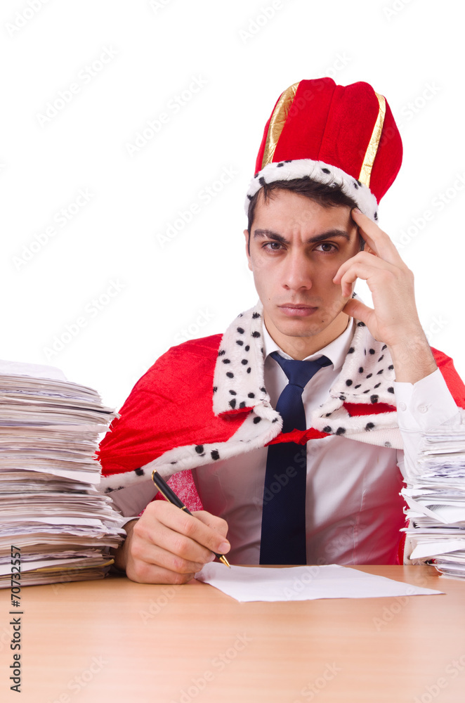 King businessman with lots of paperwork King businessman with lots of paperwork