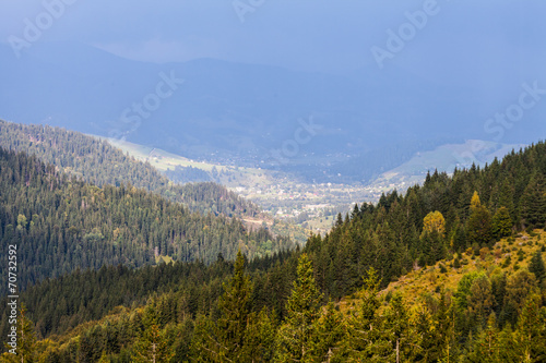 Summer landscape. Blue sky, mountains