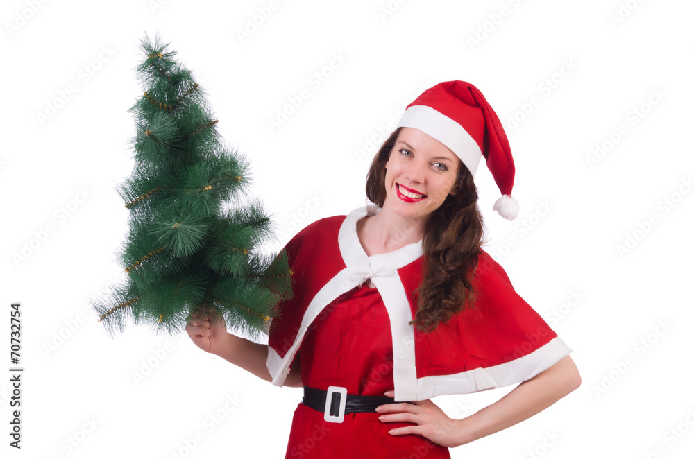 Snow girl santa in christmas concept isolated on white Snow girl santa in christmas concept isolated on white
