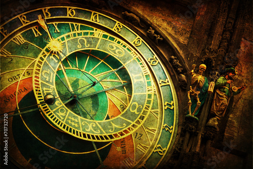astronomische Uhr am Rathaus in Prag mit nostalgischer Textur