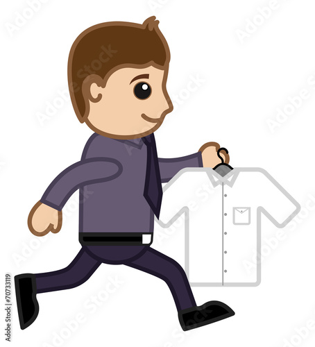 Running Carrying Shirt - Vector Cartoon Illustration