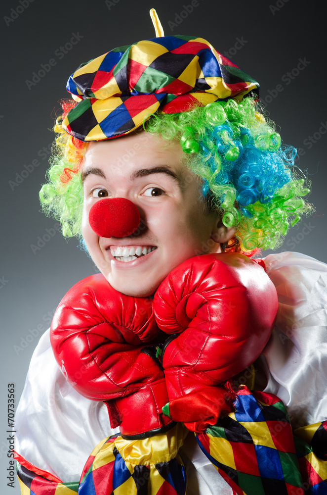 Funny clown with box gloves Funny clown with box gloves