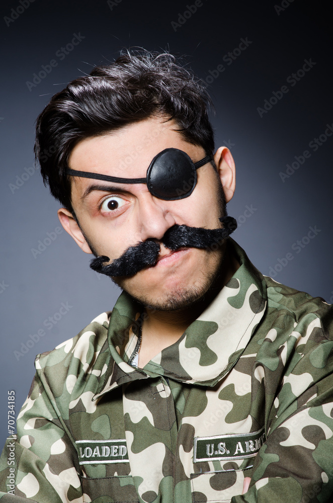 Funny soldier in military concept Funny soldier in military concept