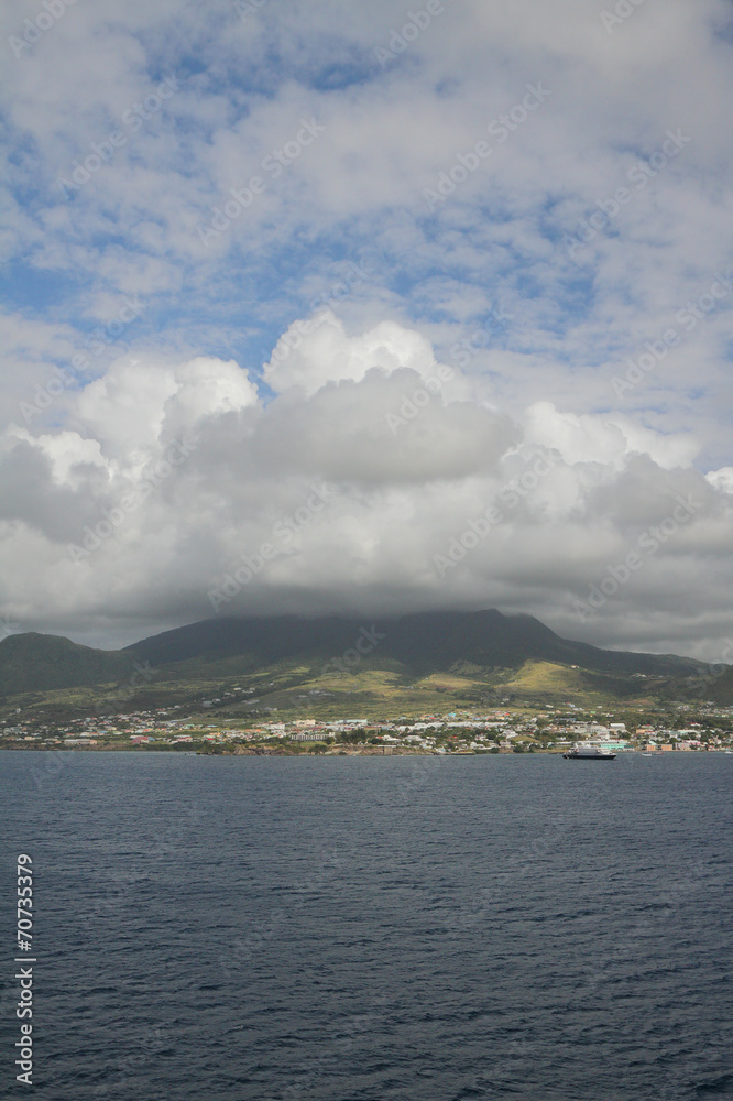 Overcast over island volcano. Saint Kitts and Nevis