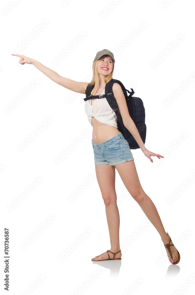 Young student with backpack isolated on white Young student with backpack isolated on white