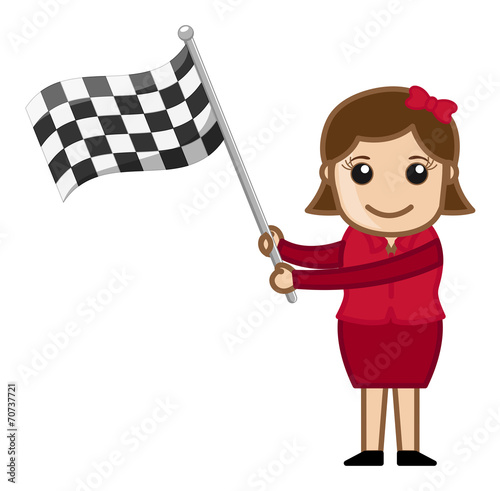 Cartoon Vector Character - Girl Holding a Racing Flag