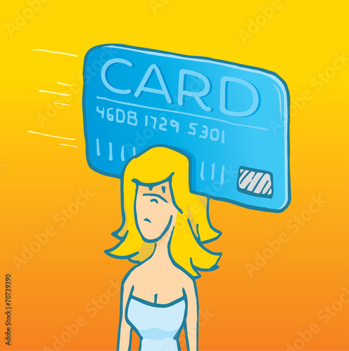 Woman with card swipe on his head