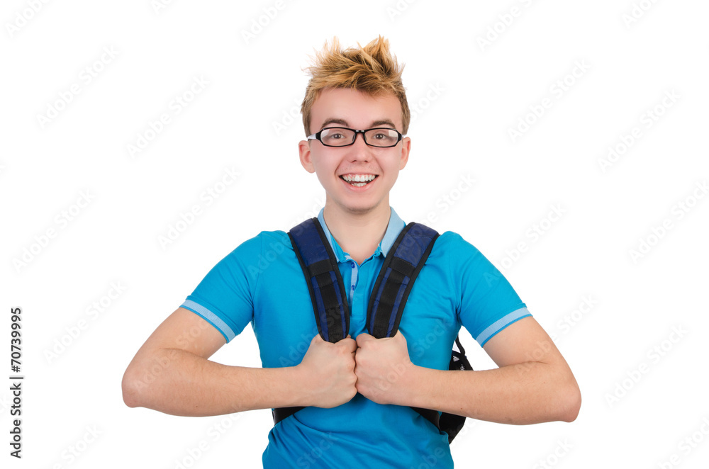 Man with backpack isolated on white Man with backpack isolated on white