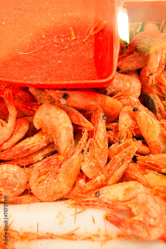 Shrimps fish market  Fisketorget  in Bergen  Norway
