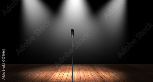 Illustration of Stage with Spotlights and Microphone © ike