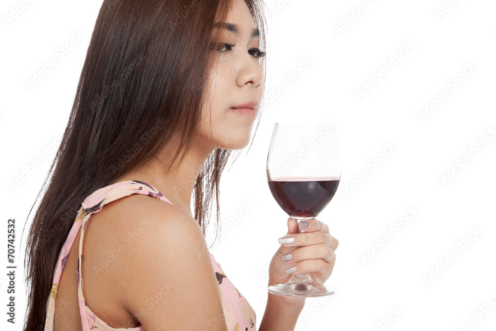 Beautiful Asian woman drink red wine Beautiful Asian woman drink red wine
