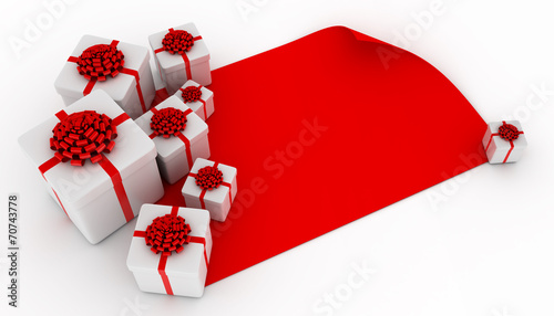 Presents over blank red paper