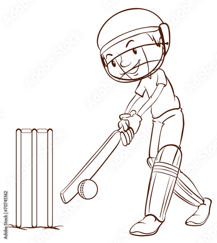 A simple sketch of a man playing cricket