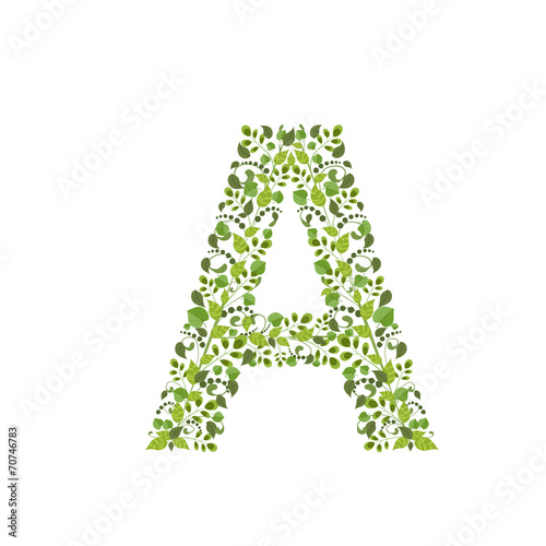 Spring green leaves. eco letter A
