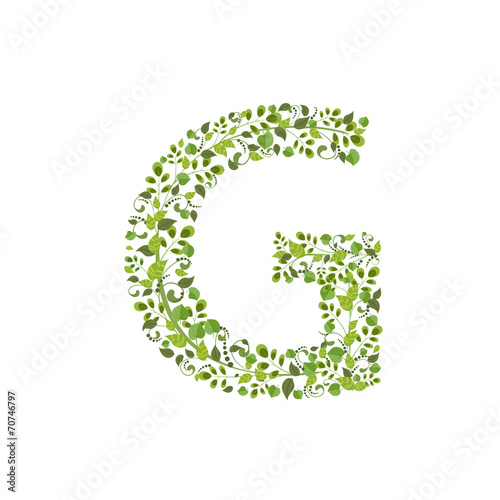 Spring green leaves. eco letter G