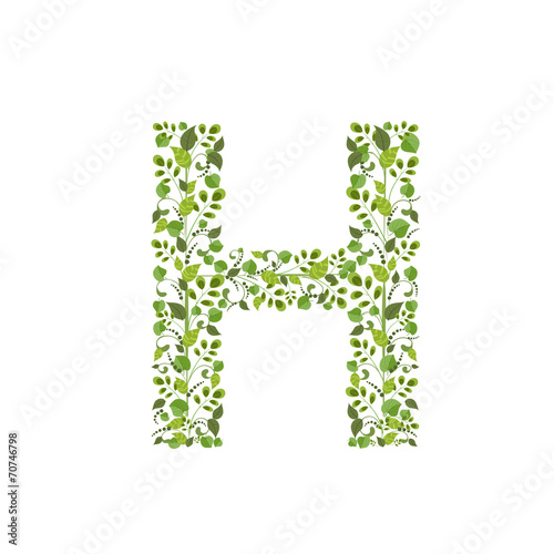 Spring green leaves. eco letter H