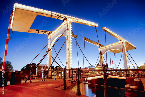 Amsterdam city with bridge in the evening, Holland