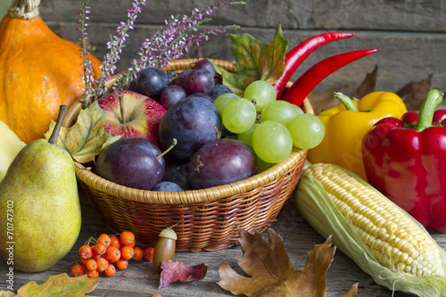 Fotografie Autumn fruits and vegetables abstract still life
