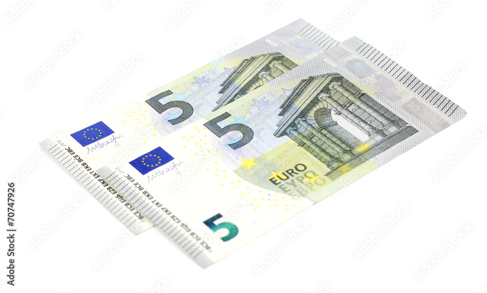 five euro banknote on white background. five euro banknote on white background.