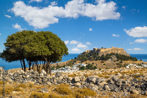 Town of Lindos and Acropolis on the island of Rhodes photo