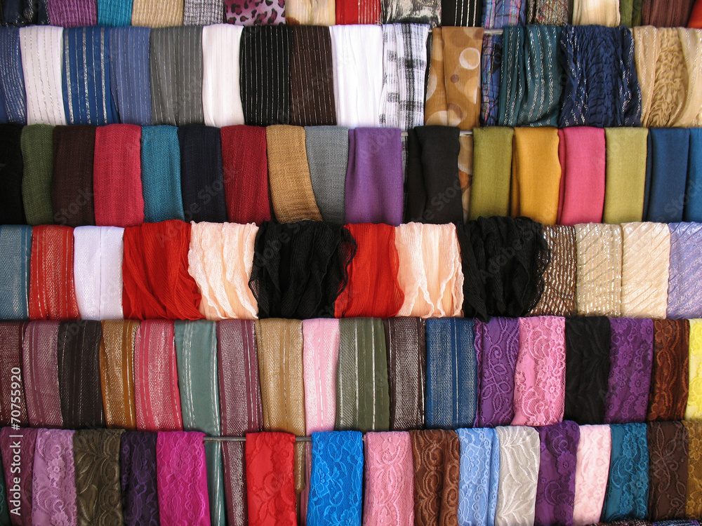 Colorful Cloth Samples in Lebanese Souk Colorful Cloth Samples in Lebanese Souk