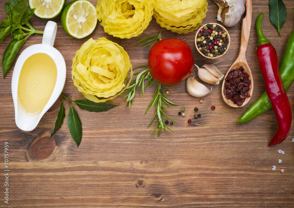 Culinary food ingredients on wooden table Culinary food ingredients on wooden table