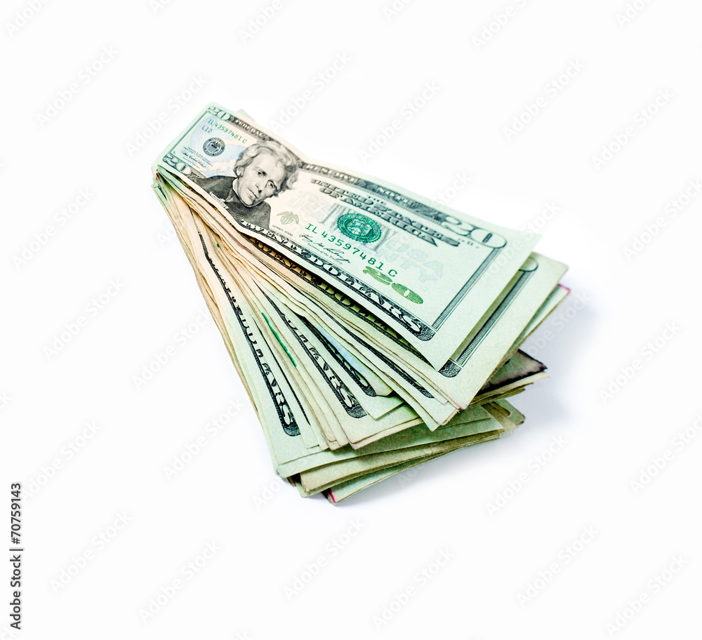 Twenty dollars bill. Wide angle view. Isolated on white. Twenty dollars bill. Wide angle view. Isolated on white.
