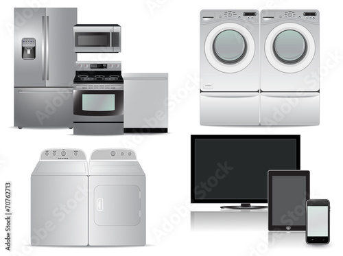 Tv, tablet, phone, washer, dryer, kitchen appliance package