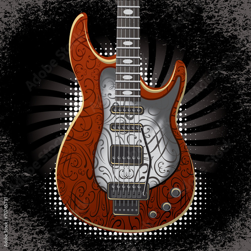 vector banner with acoustic guitar on black background