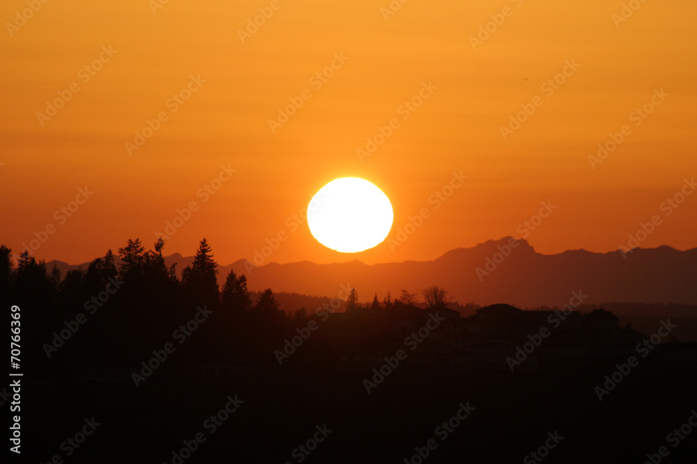 Orange Sunset Over Hill