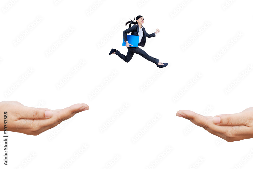 Entrepreneur carrying document and running hurry