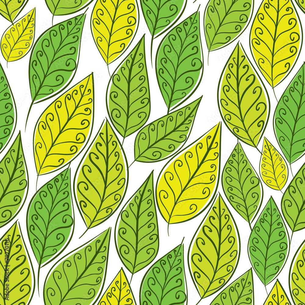 Fototapeta premium Seamless floral background, green leaves seamless pattern, hand