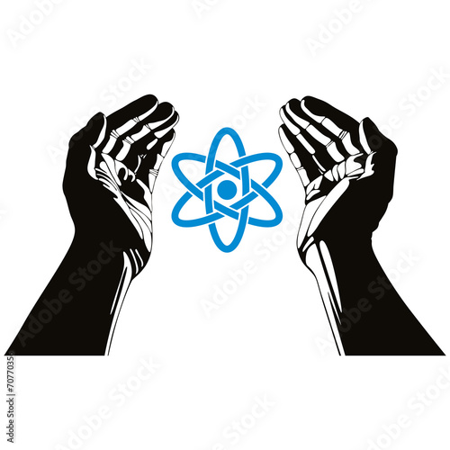 Hands with atom vector symbol.