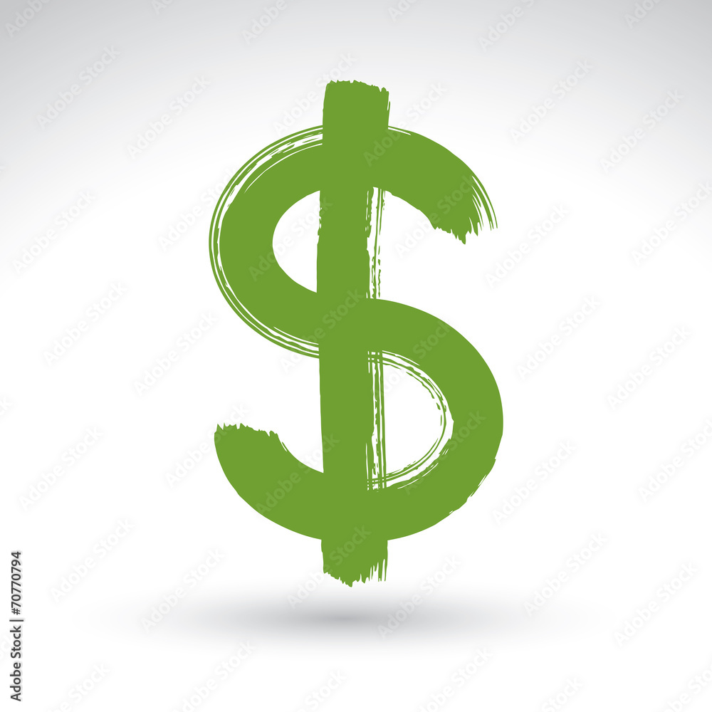 Hand-painted yellow dollar icon isolated on white background, cu Hand-painted yellow dollar icon isolated on white background, cu