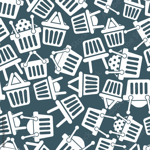 Shopping basket icons seamless background, supermarket shopping 