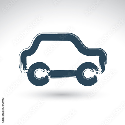 Hand drawn blue car icon, i...