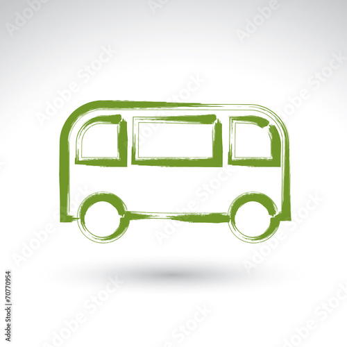 Hand drawn green bus icon, ...
