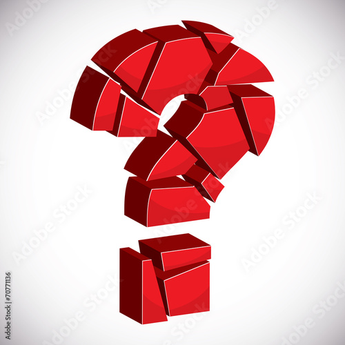 Red sectored 3d question mark on white background with outline. photo