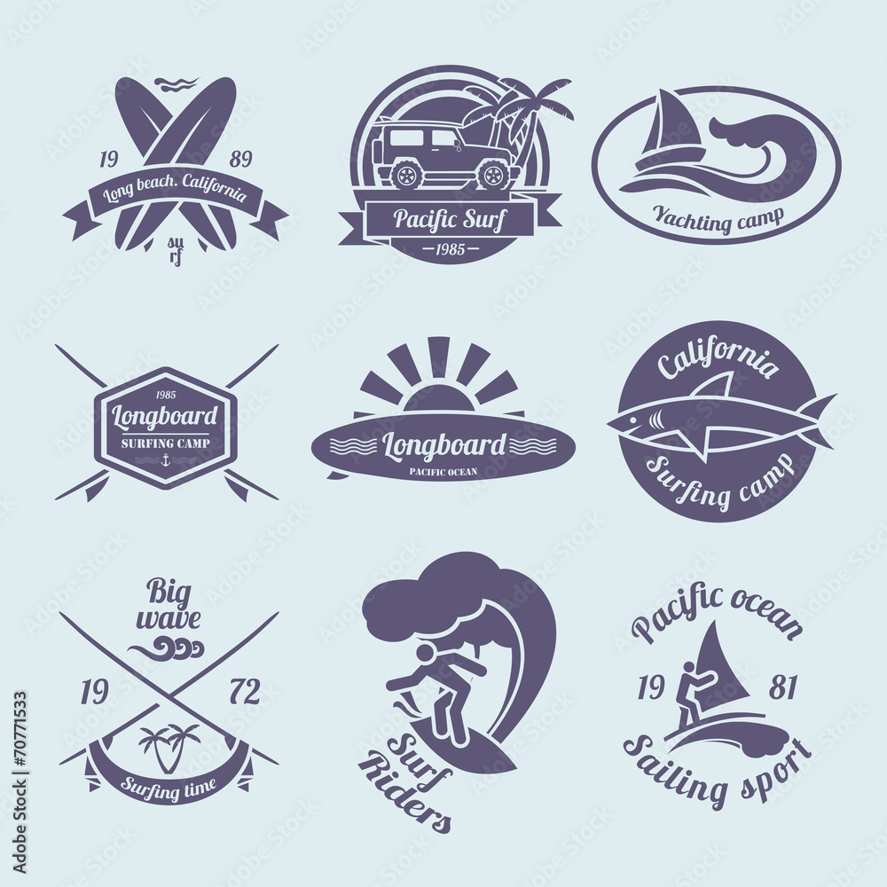 Fototapeta premium Surfing labels set
