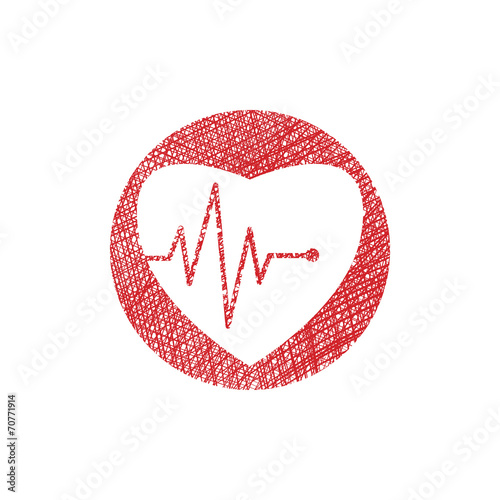 Cardiology icon with heart and cardiogram, vector icon with hand