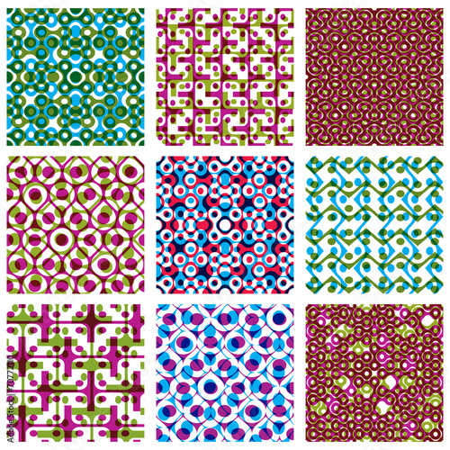 Set of multicolored grate seamless patterns with parallel ribbon