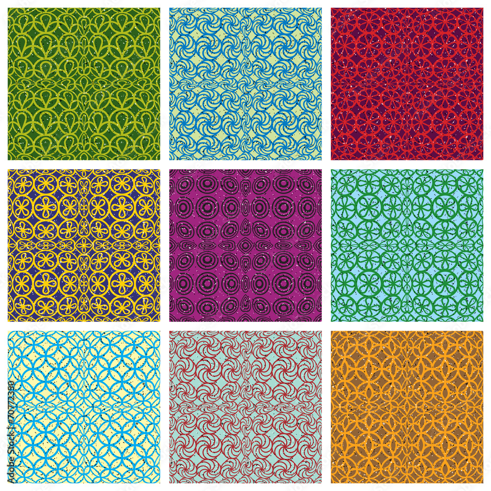 Retro style tiles seamless patterns set. Retro style tiles seamless patterns set.