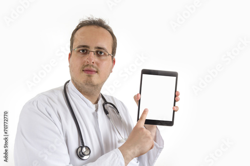 Young Doctor presenting tablet