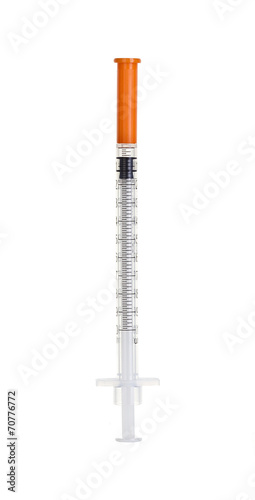 Plastic insulin syringe isolated on white background