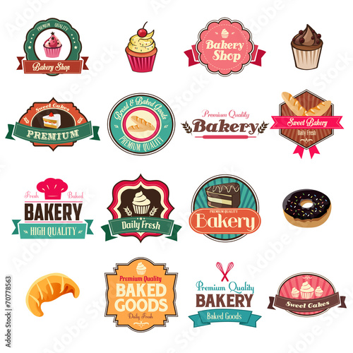 Vintage bakery collection of icons and tags