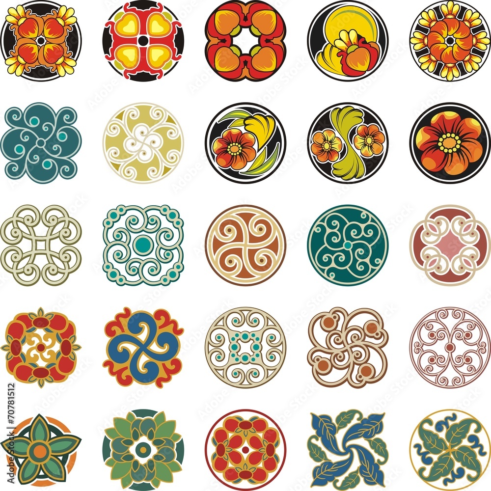 Floral Ornamental Circle Designs Set - obrazy, fototapety, plakaty 