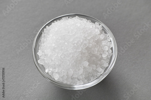 Sea salt in a glass bowl